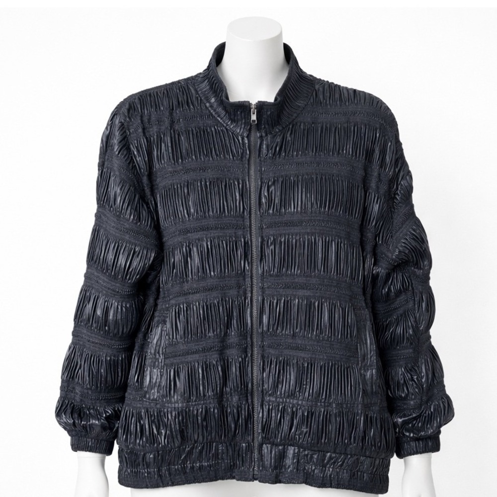 Marshall Rousso Vintage 80s Pleated Zip Front Bomber Jacket Women's Medium Poofy